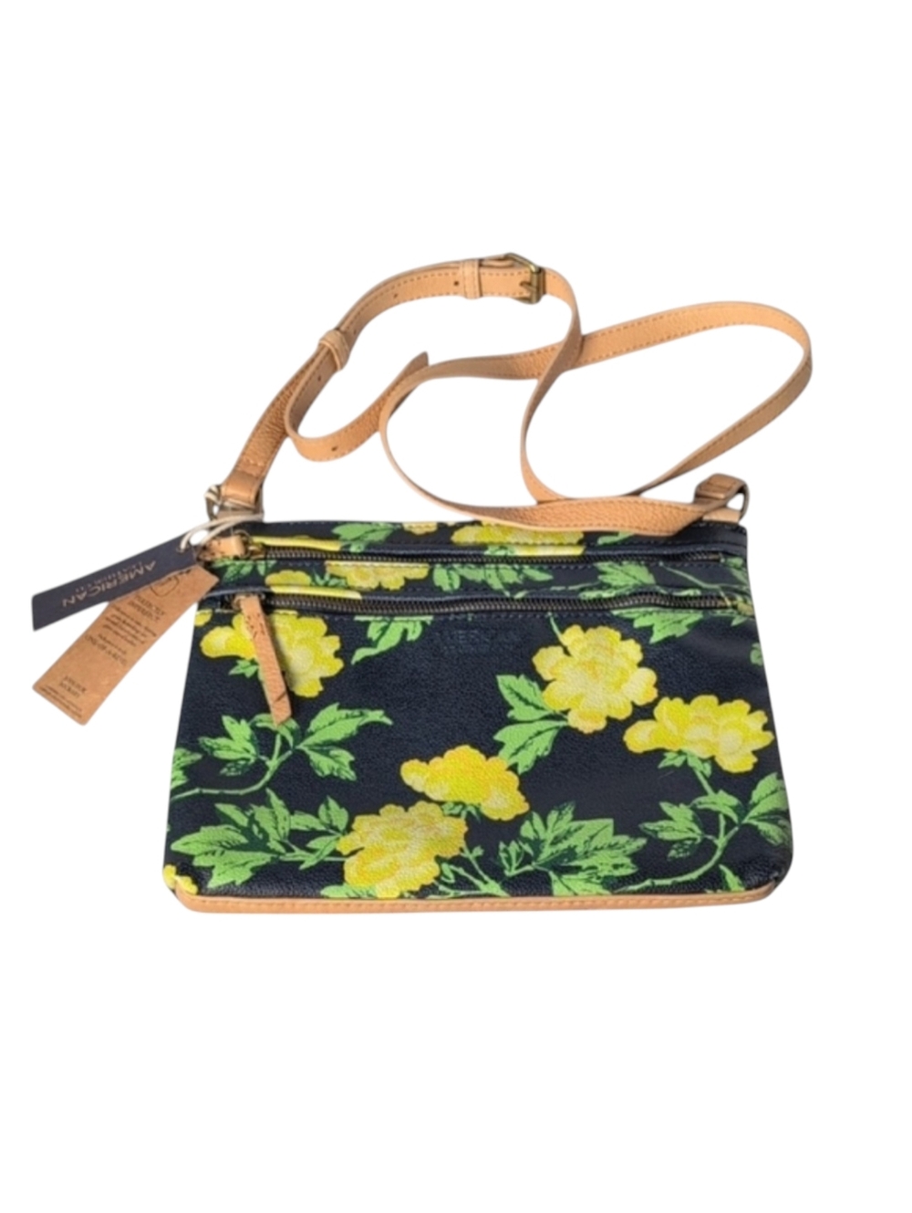 American Leather Co Green & Yellow Floral Thin Crossbody Bag